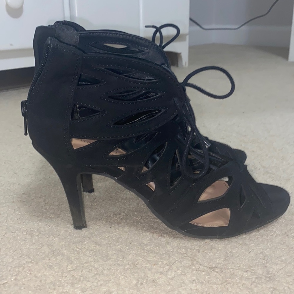 Christian Siriano black lace up heels